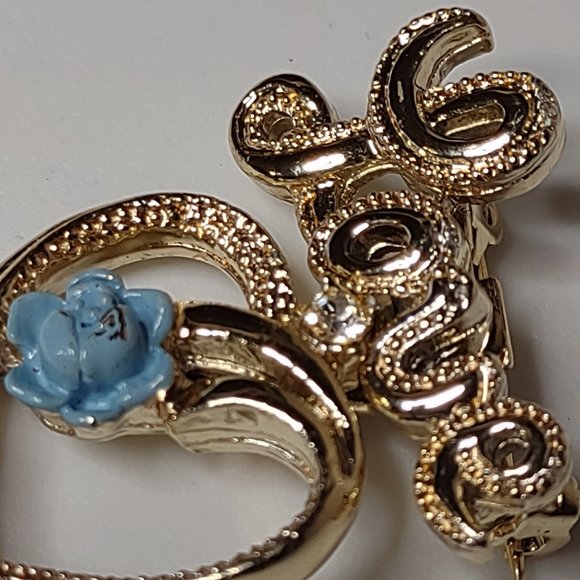 Vintage Gerry's Gold Tone Love Brooch With Blue Flower - Picture 7 of 14